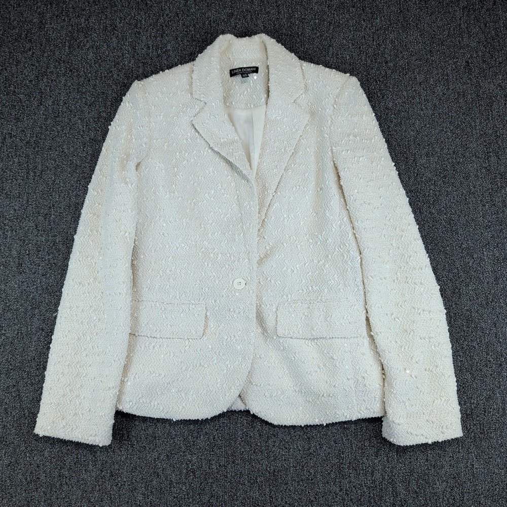 Linea Domani Ivory Sequin Boucle Tweed Blazer Jacket Womens Large Off White